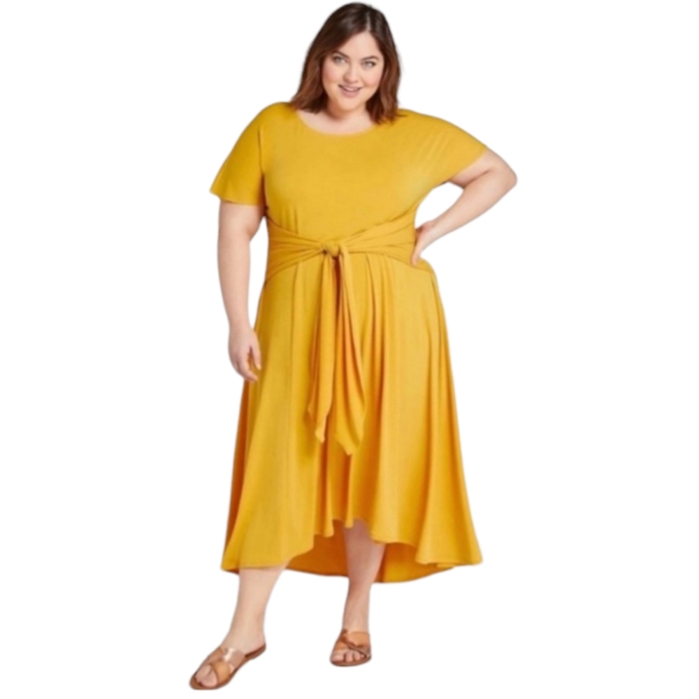 NEW Lane Bryant Tie Waist Hi-Low Midi Dress Women's Plus Sz 14-16 Yellow NWT